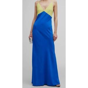 Le Superbe Duality V-Neck Maxi Slip Dress in Vibrant Blue & Yellow NWT Size 0